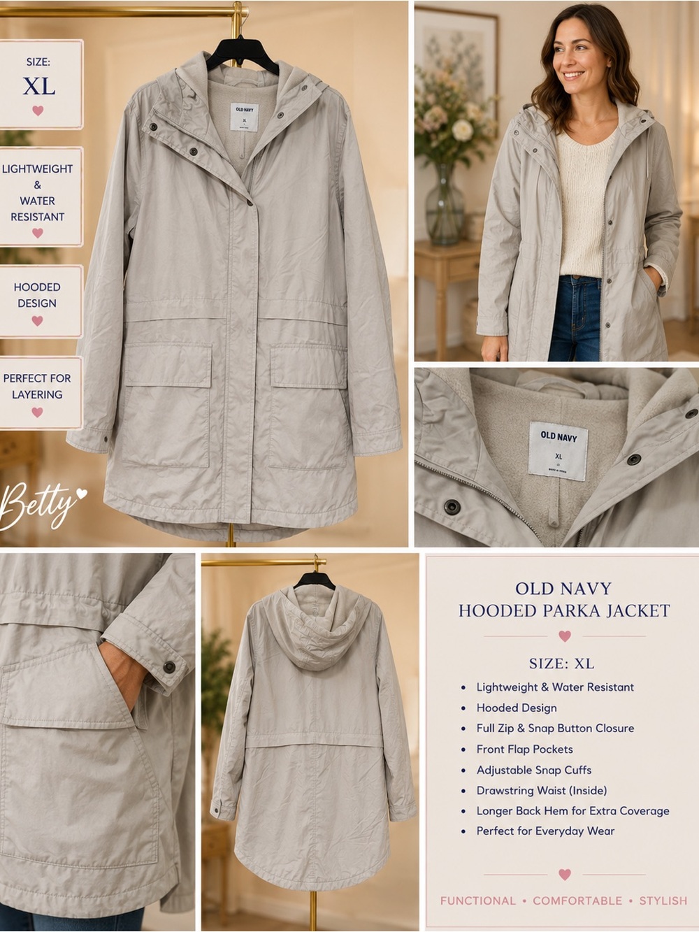 Old Navy Hooded Parka Jacket - Light Beige